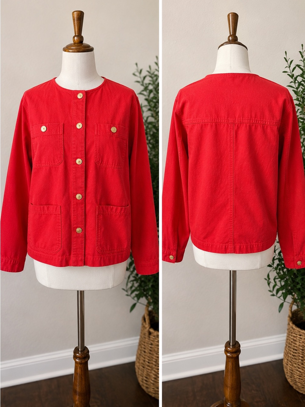 Women’s Free Assembly Red Button-Front Jacket Top with Gold Buttons